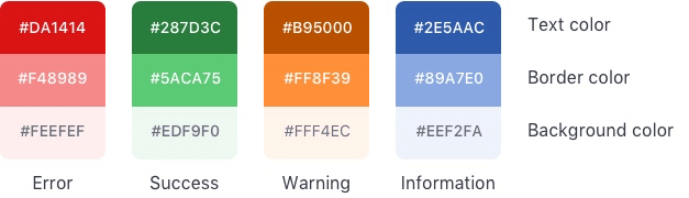 alert colors to define each type as the table below describes