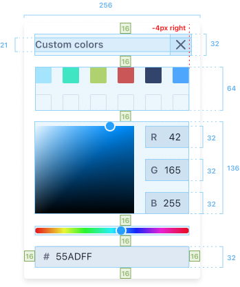 Custom color panel measures and distances